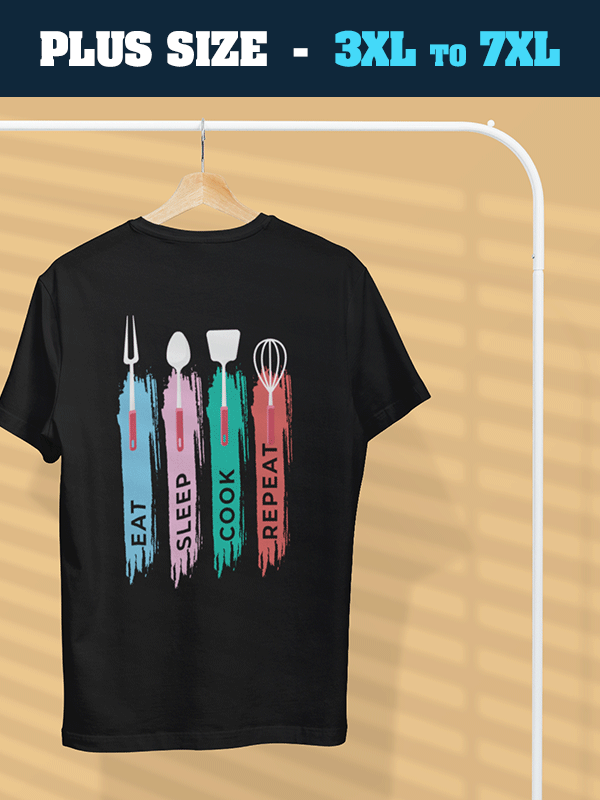 Eat Sleep Cook- Black Crew Neck, Plus Size Chef T-shirt
