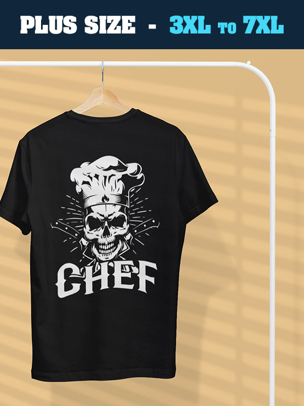 Chef Skull- Black Crew Neck, Plus Size Chef T-shirt