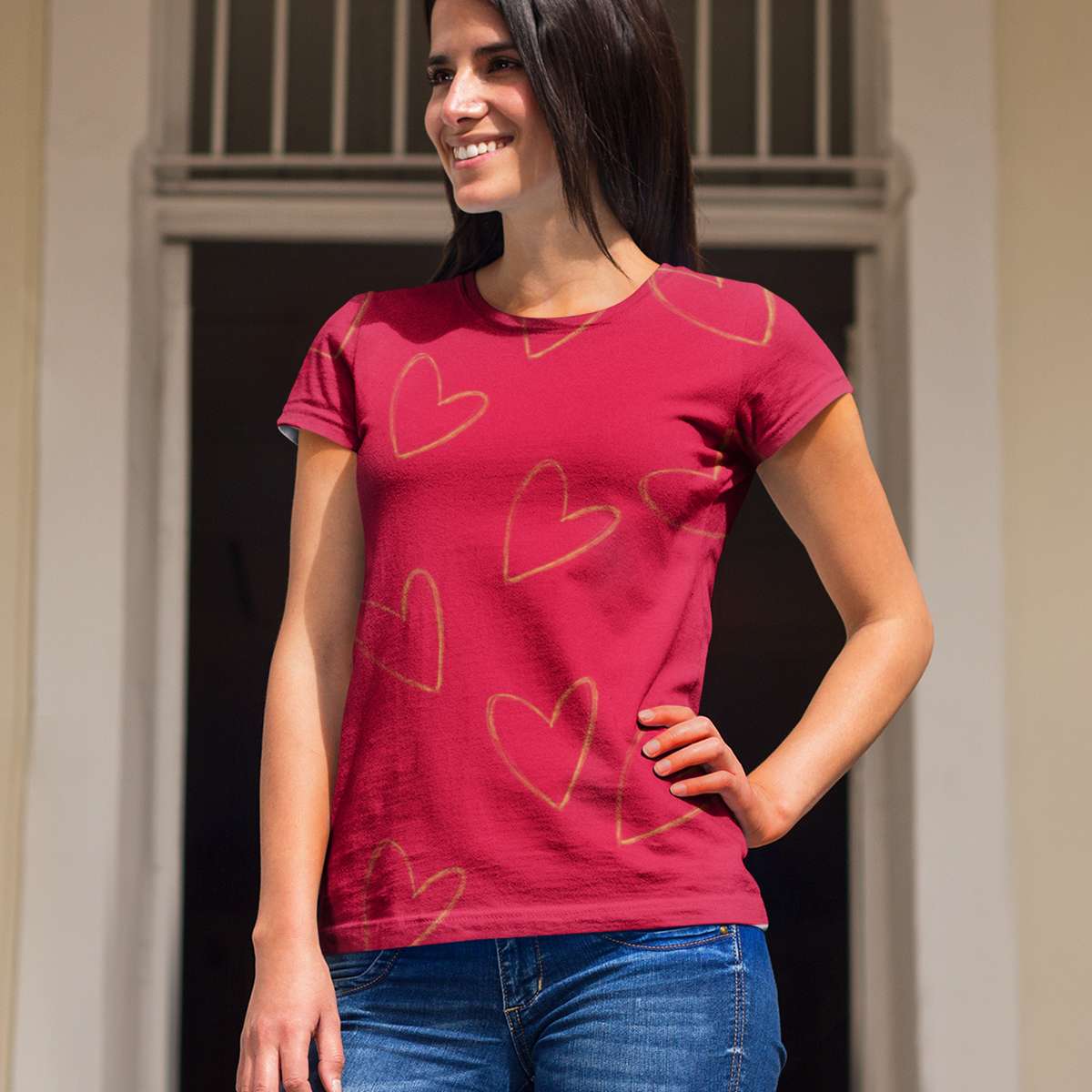 Heart Red & Gold- Red Printed T-shirt
