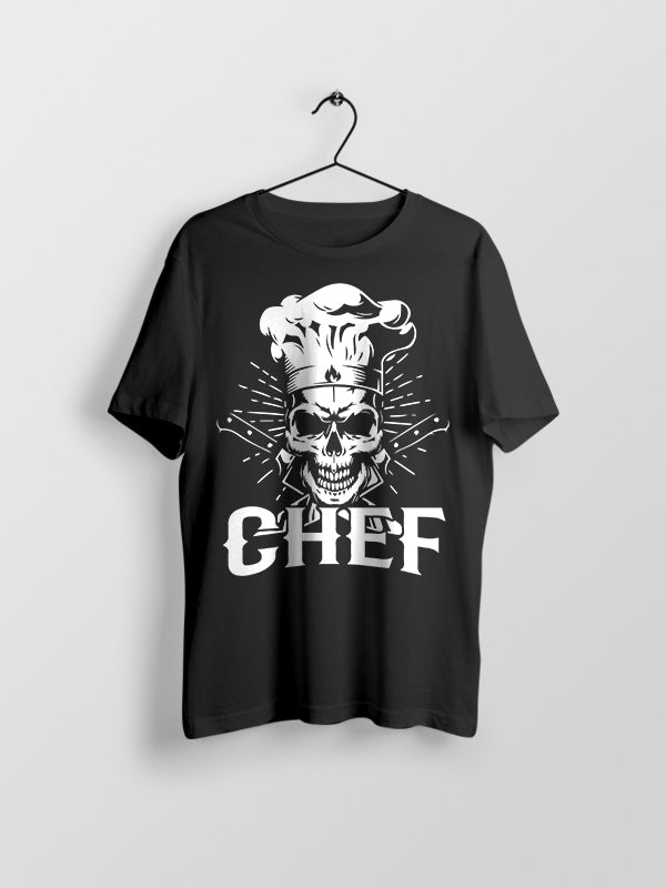 Chef Skull- Black Crew Neck Chef T-shirt