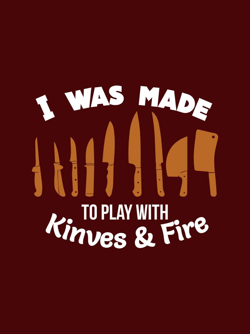 Play with Knives & Fire- Maroon Crew Neck Chef T-shirt