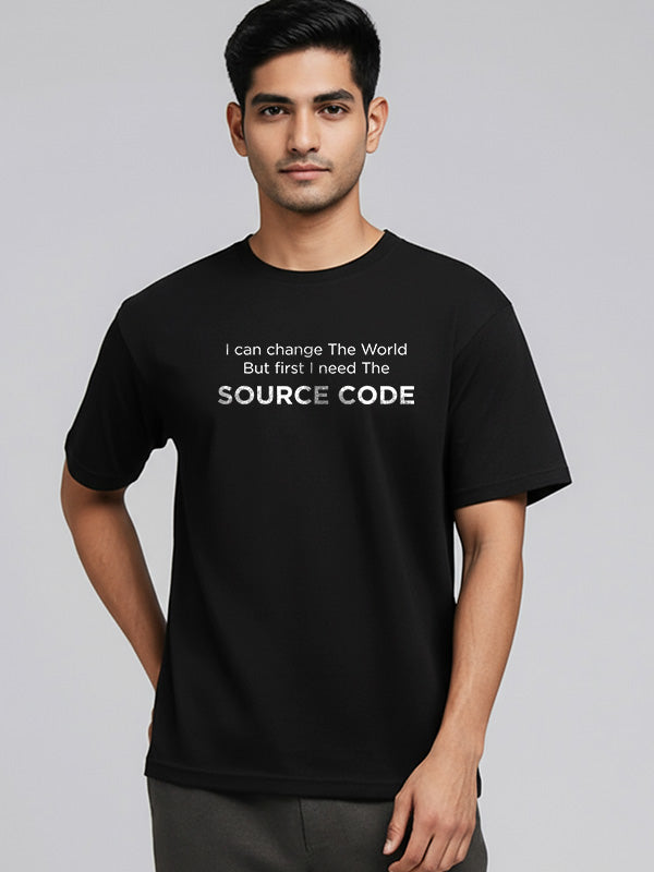 Need Source Code- Black Round Neck Coding T-shirt