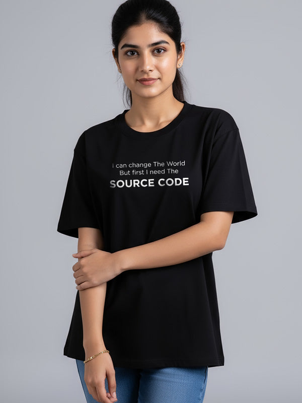 Need Source Code- Black Round Neck Coding T-shirt