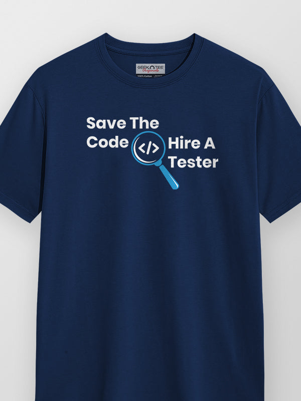 Hire A Tester- Navy Blue Round Neck Coding T-shirt
