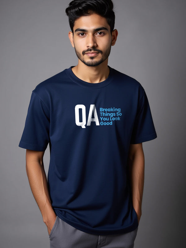 QA- Navy Blue Round Neck Coding T-shirt