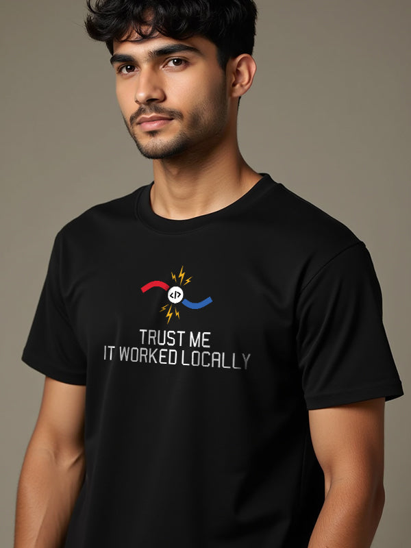 Worked Locally- Black Round Neck Coding T-shirt