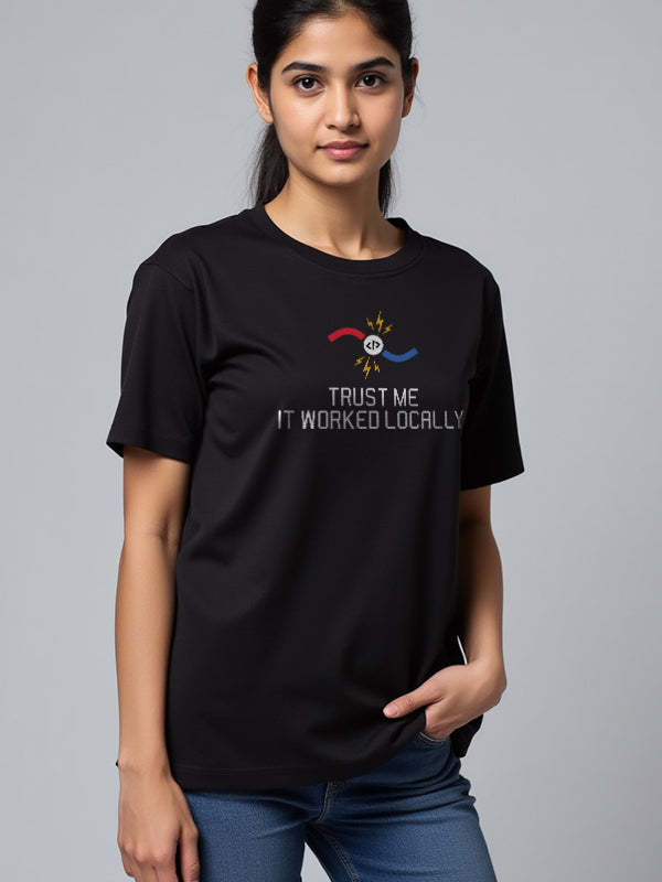 Worked Locally- Black Round Neck Coding T-shirt