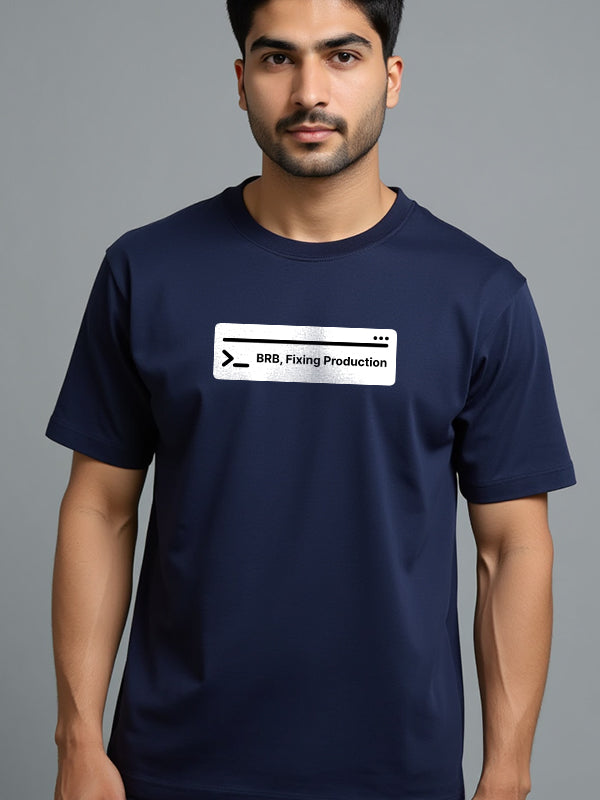 Fixing Production- Navy Blue Round Neck Coding T-shirt