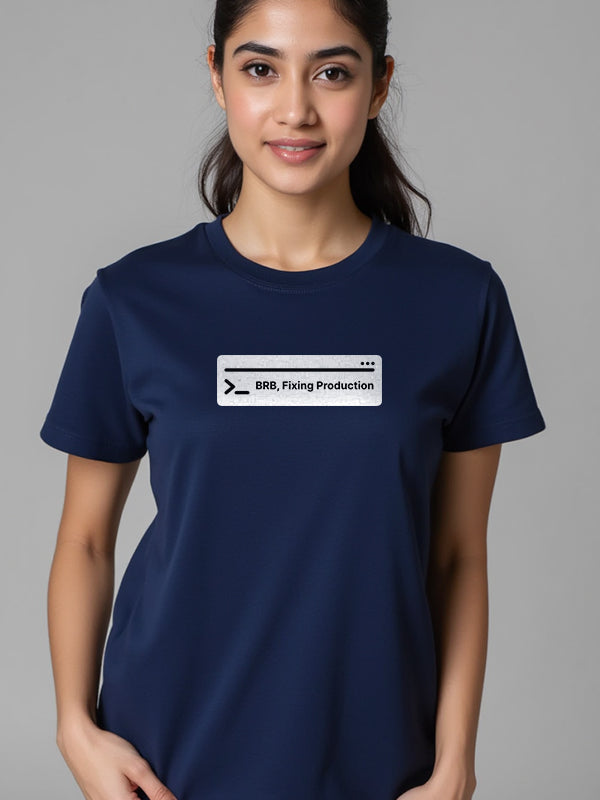 Fixing Production- Navy Blue Round Neck Coding T-shirt