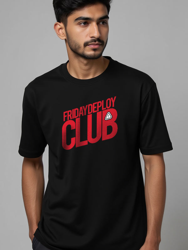Friday Deploy Club- Black Round Neck Coding T-shirt