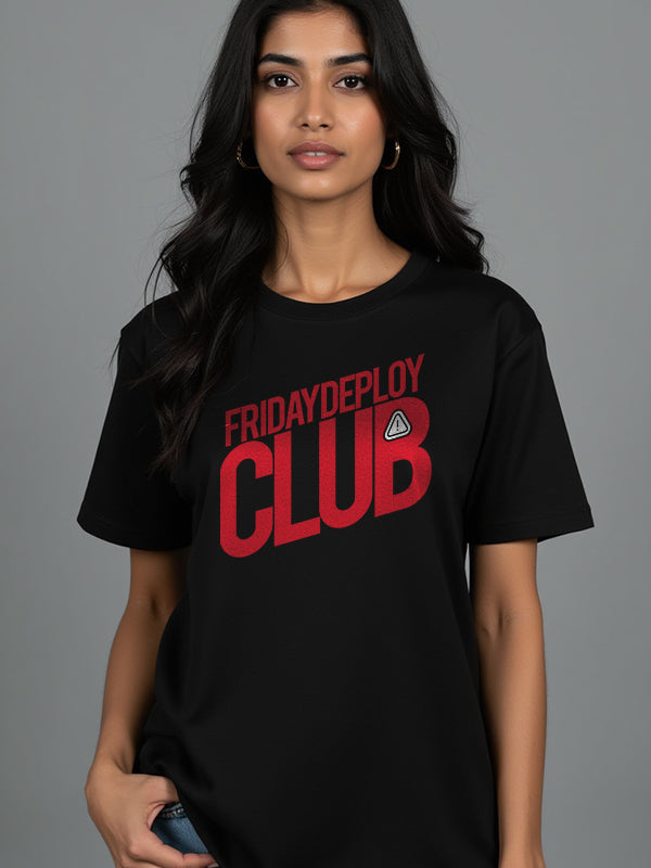 Friday Deploy Club- Black Round Neck Coding T-shirt