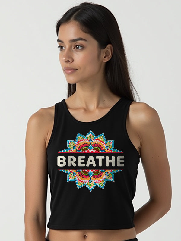 Breathe- Black Yoga Crop Tank Top