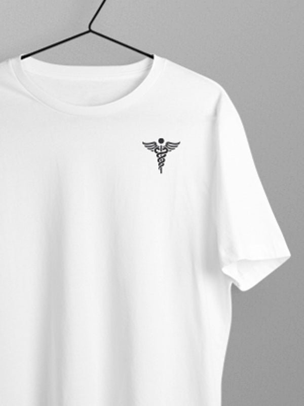 Caduceus Medicine Logo- White Round Neck Medical T-shirt