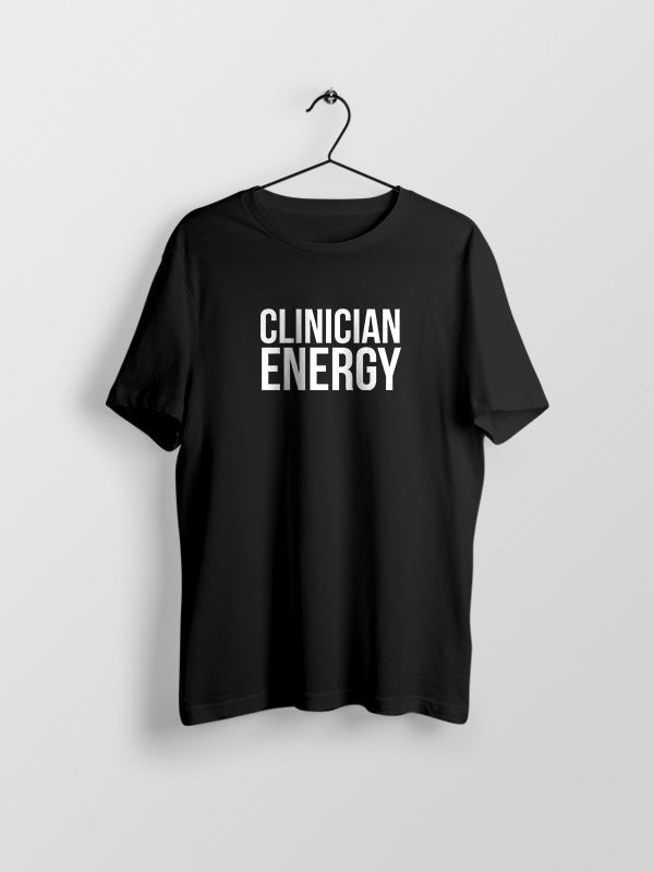 Clinician Energy- Black Round Neck Medical T-shirt
