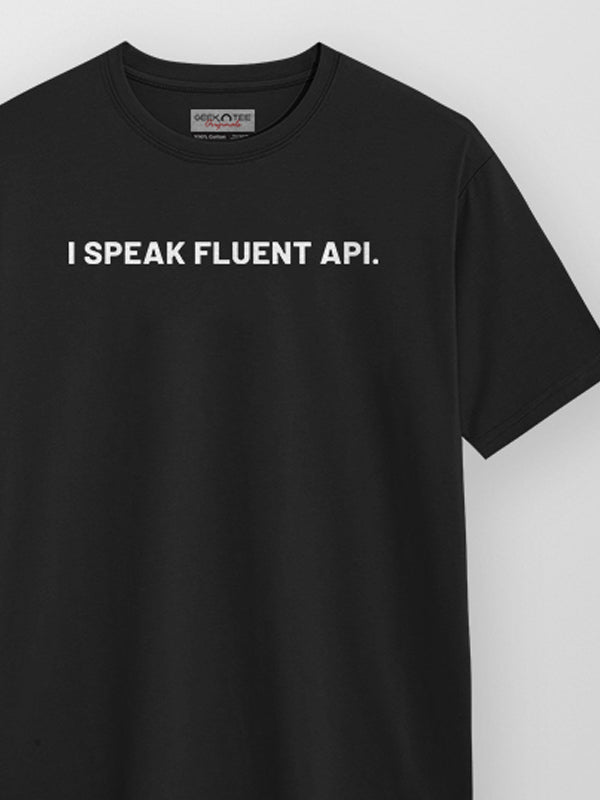 Speak Fluent API- Black Round Neck Coding T-shirt