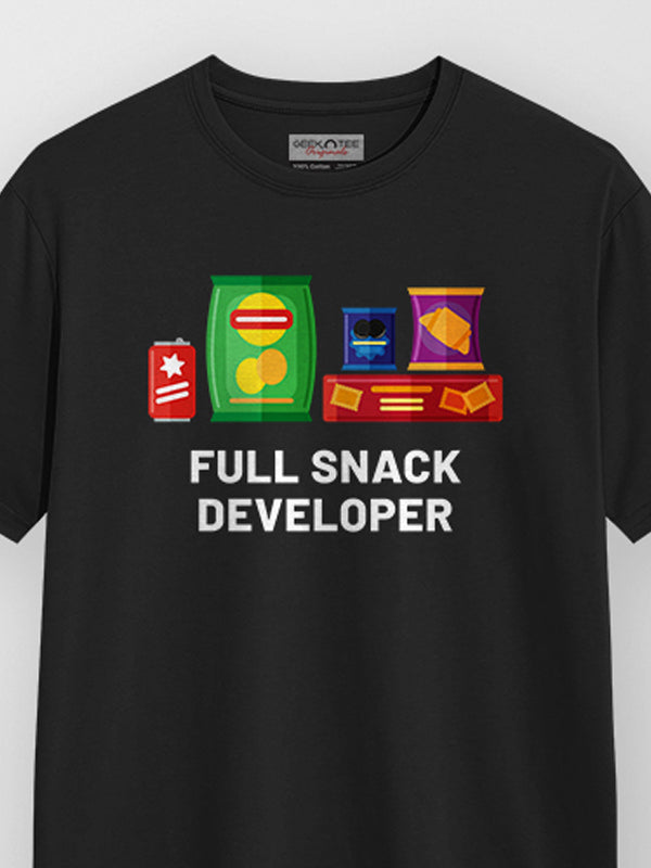 Full Snack Developer- Black Round Neck Coding T-shirt