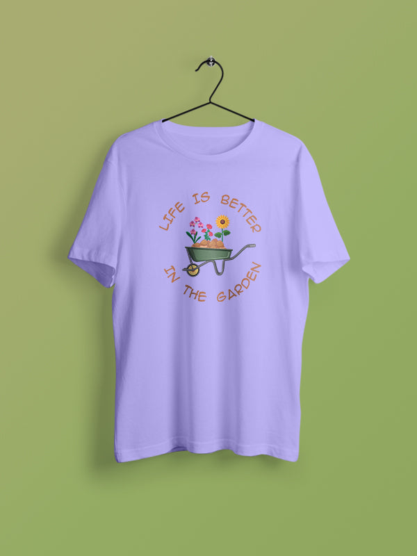 Life is better In the Garden- Lavender Round Neck Gardening T-shirt