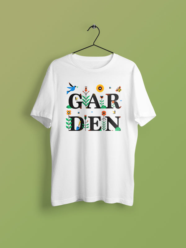 Garden Illustration- White Round Neck Gardening T-shirt