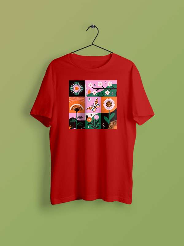 Garden Box Print- Red Round Neck Gardening T-shirt
