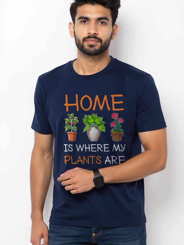 Home Is Where My Plants Are - Navy Blue Round Neck Gardening T-shirt