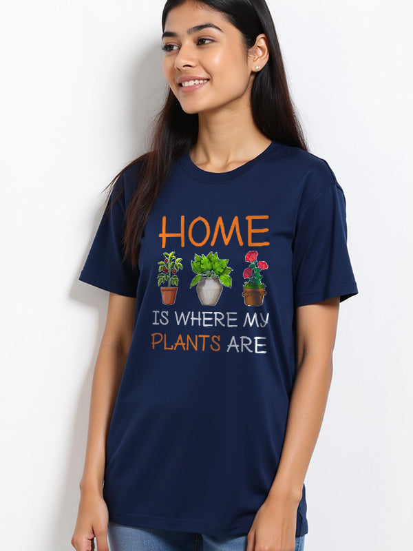 Home Is Where My Plants Are - Navy Blue Round Neck Gardening T-shirt
