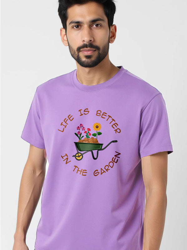 Life is better In the Garden- Lavender Round Neck Gardening T-shirt