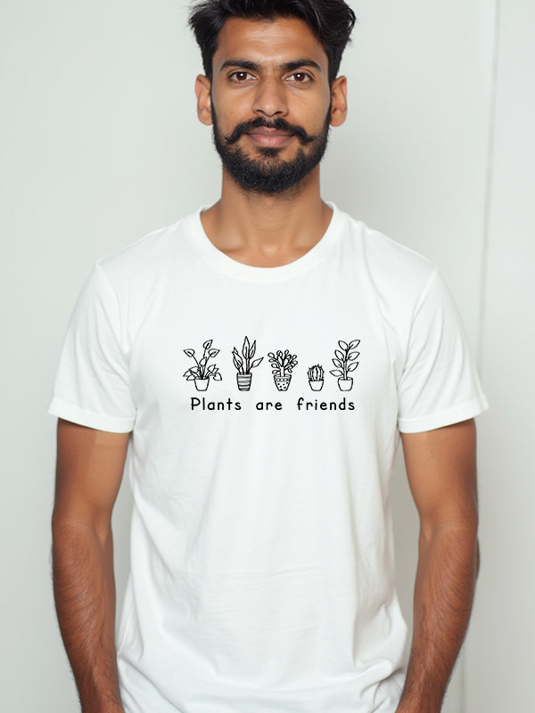 Plants are Friends- White Round Neck Gardening T-shirt
