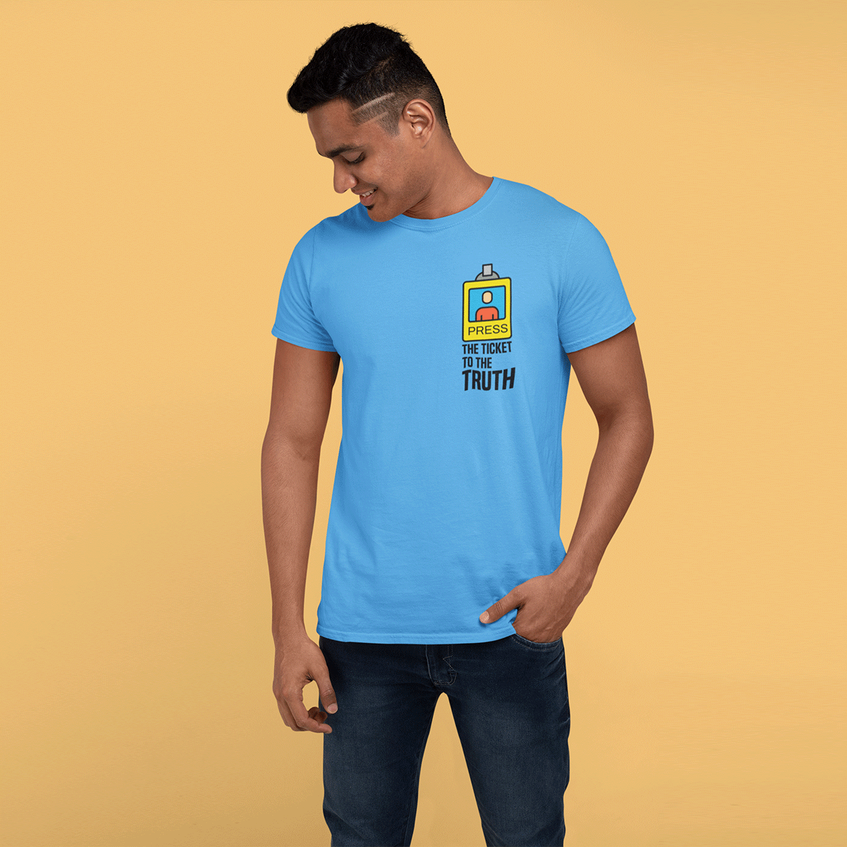 Press Pass- Sky Blue Round Neck Journalism T-shirt