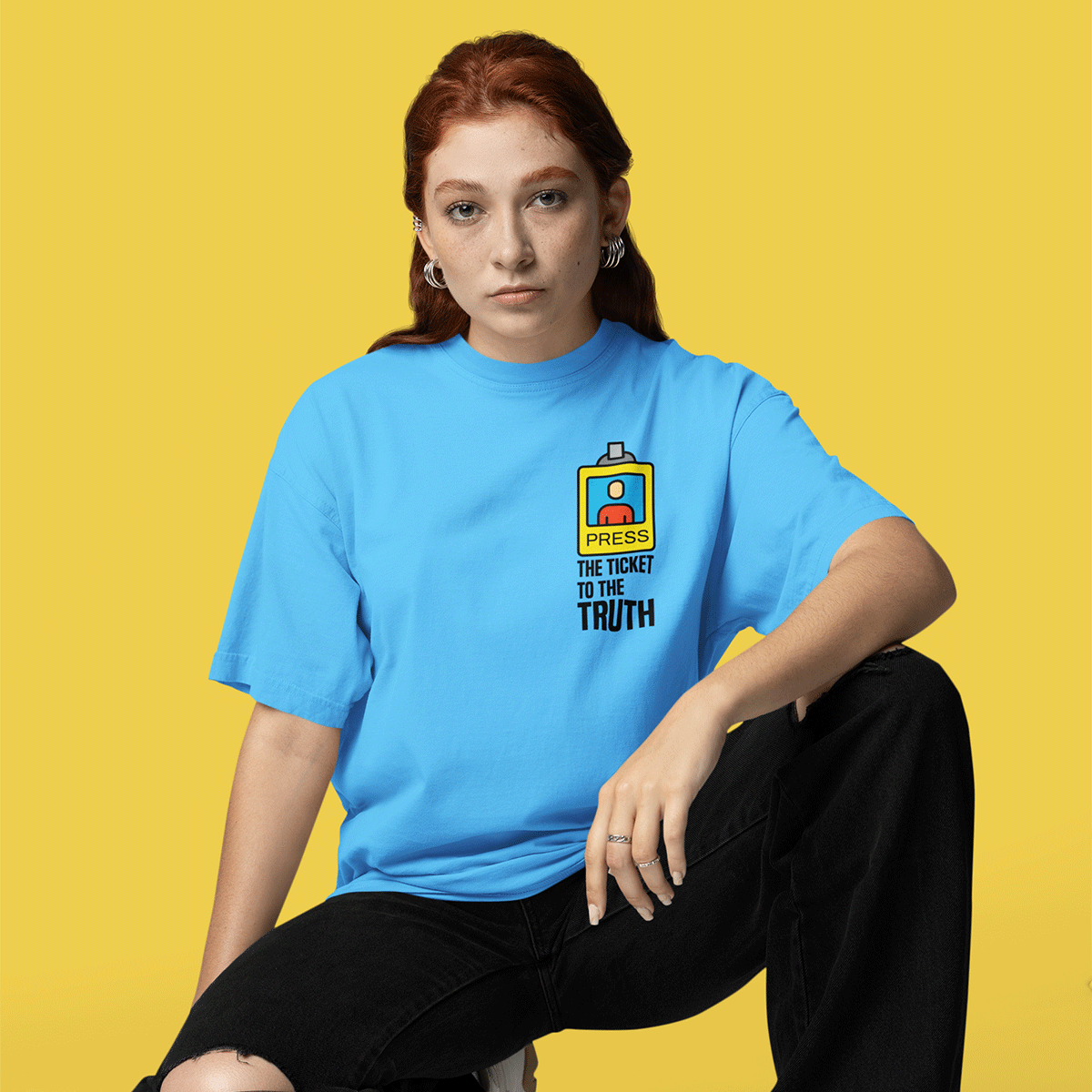 Press Pass- Sky Blue Round Neck Journalism T-shirt