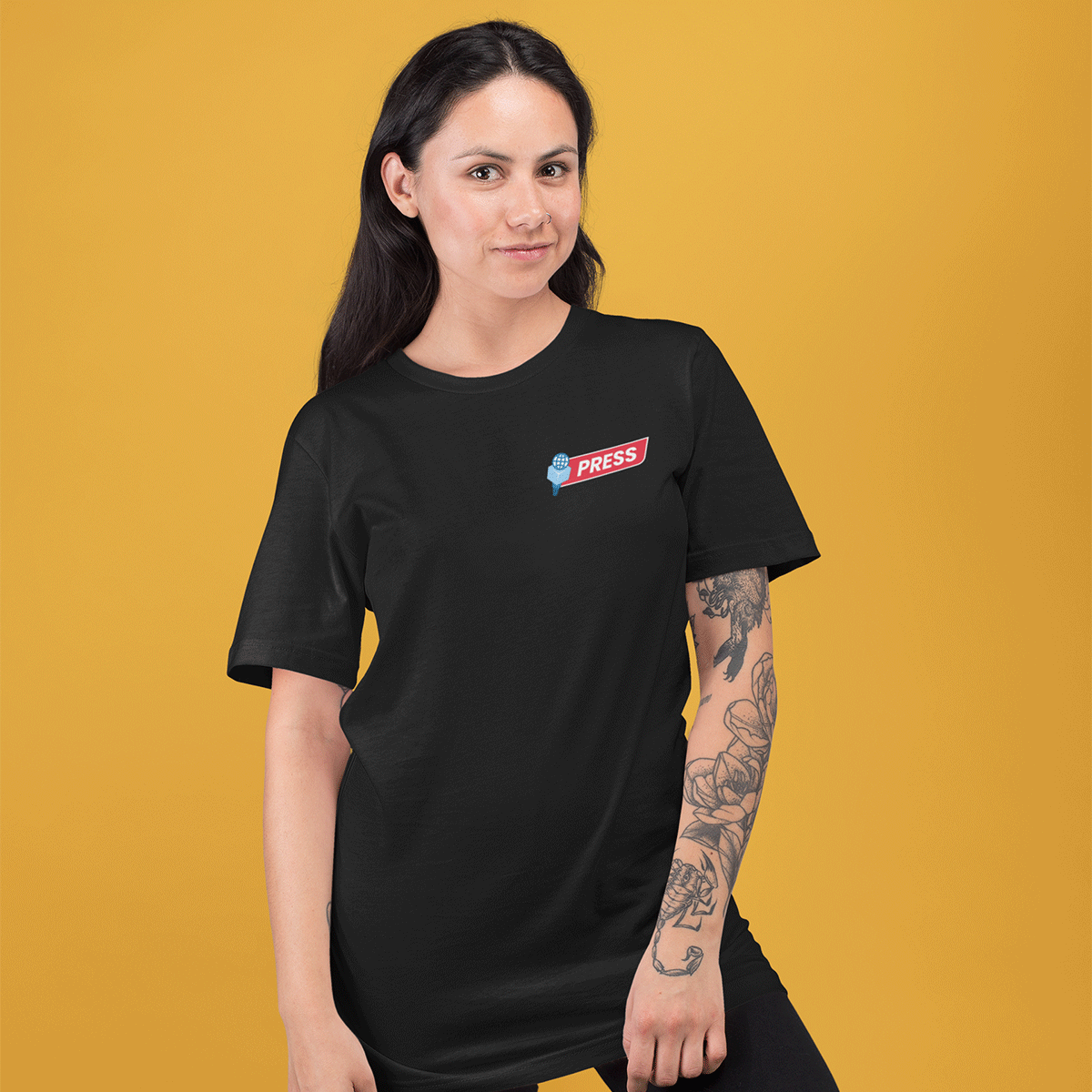 Press Logo- Black Round Neck Journalism T-shirt