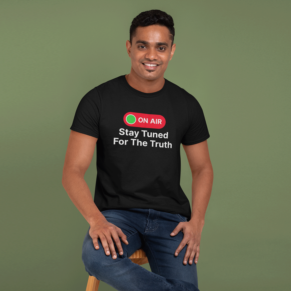 On Air- Black Round Neck Journalism T-shirt