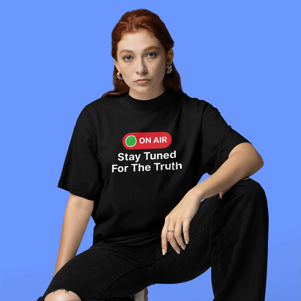 On Air- Black Round Neck Journalism T-shirt