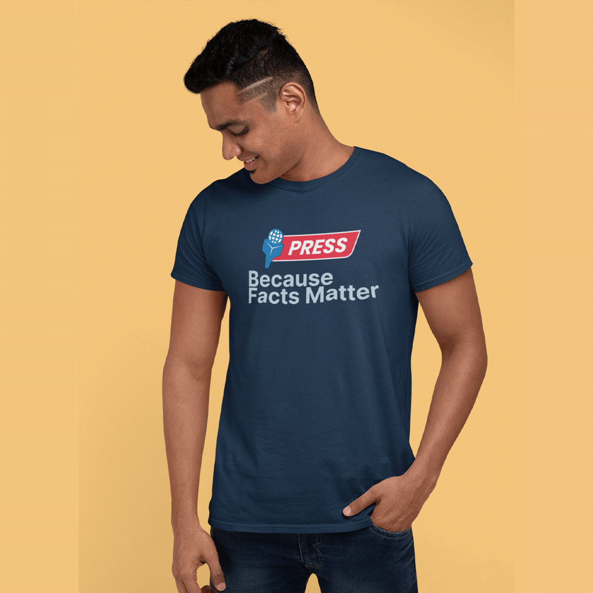 Press Facts- Navy Blue Round Neck Journalism T-shirt