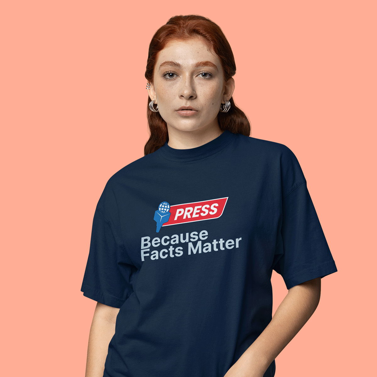 Press Facts- Navy Blue Round Neck Journalism T-shirt