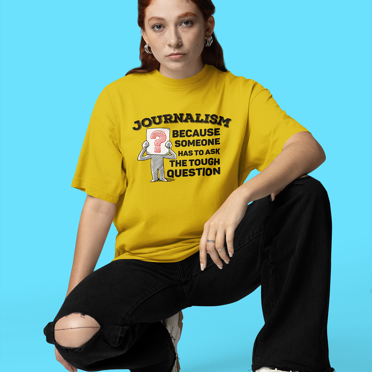 The Tough Questions- Mustard Yellow Crew Neck Journalism T-shirt