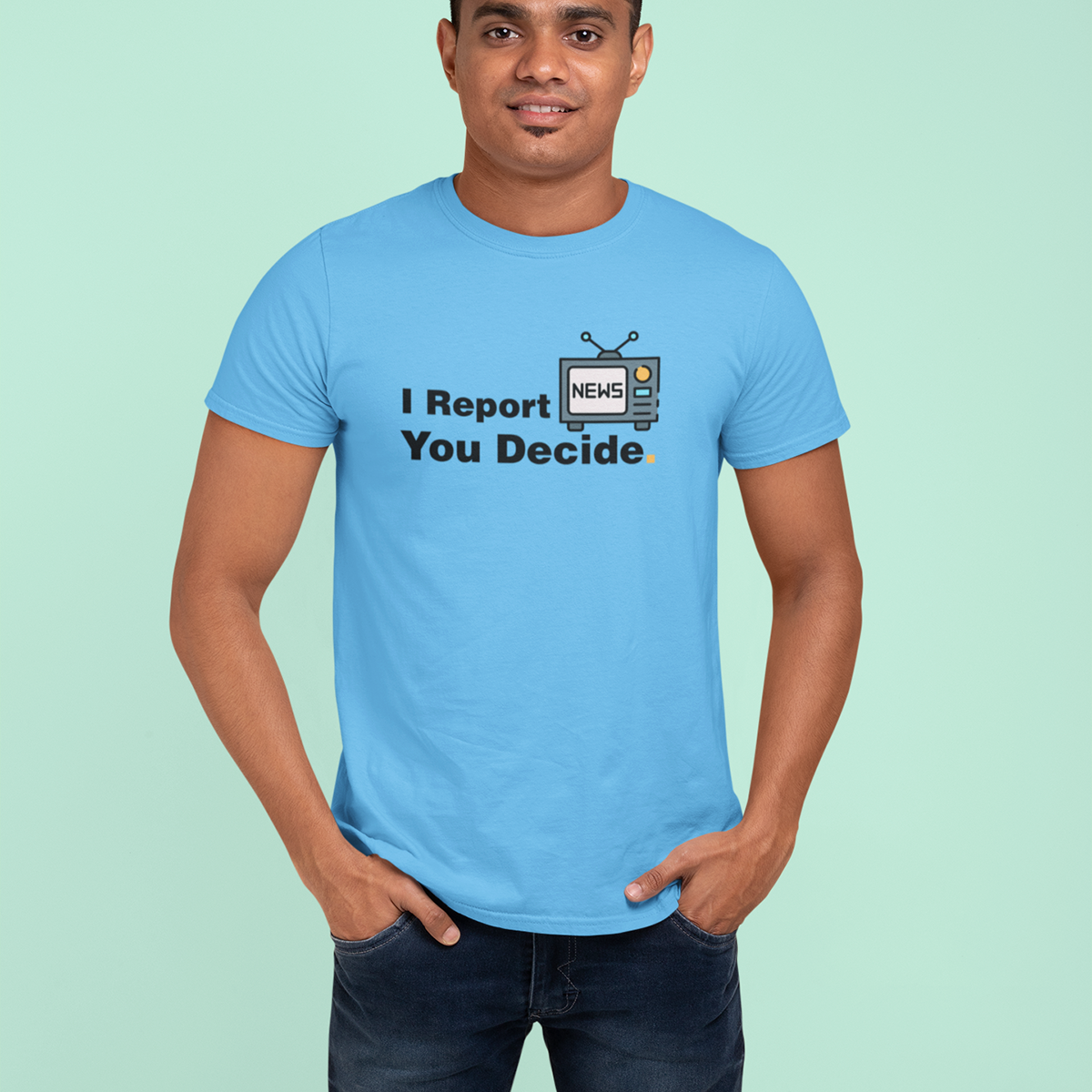 I Report- Sky Blue Round Neck Journalism T-shirt