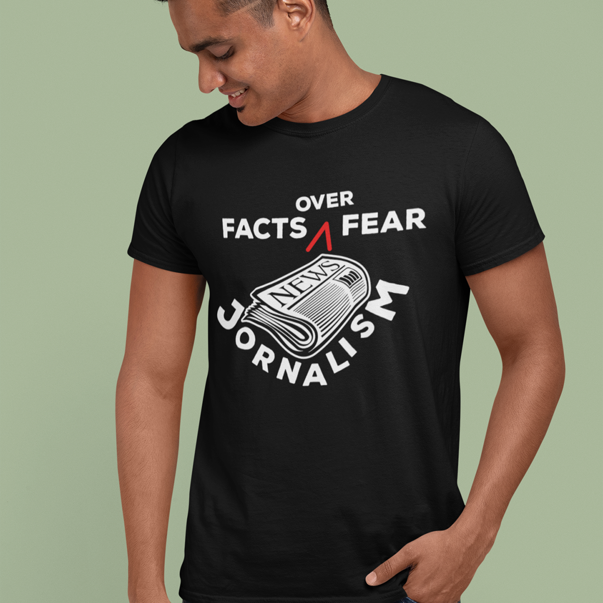 Facts Over Fear- Black Round Neck Journalism T-shirt