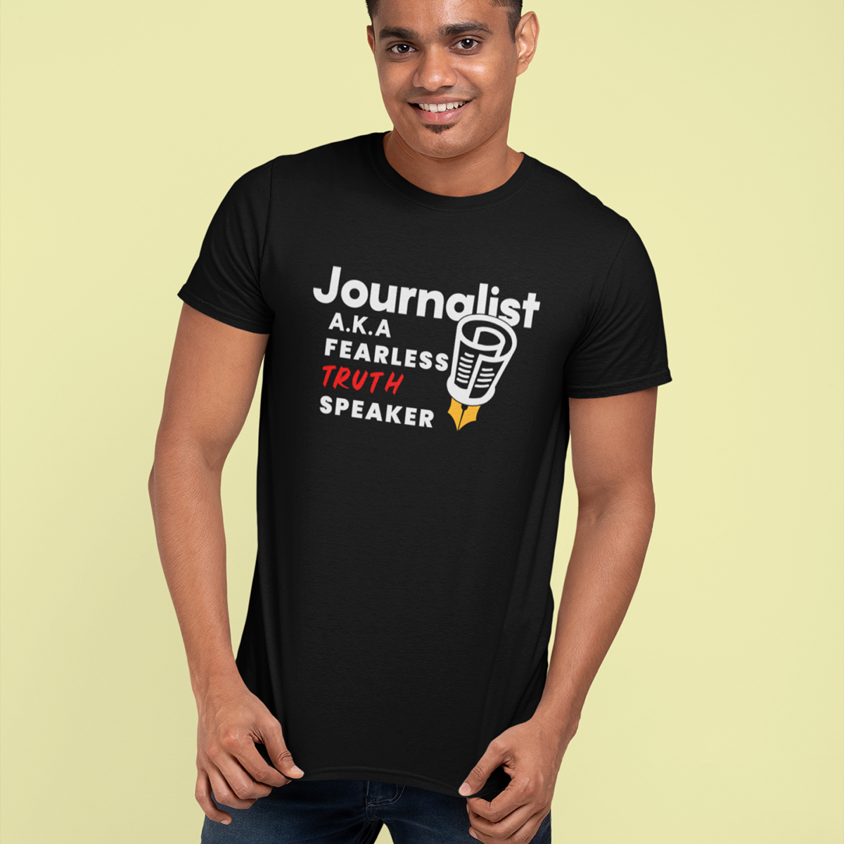Fearless Trust Speaker- Black Round Neck Journalism T-shirt