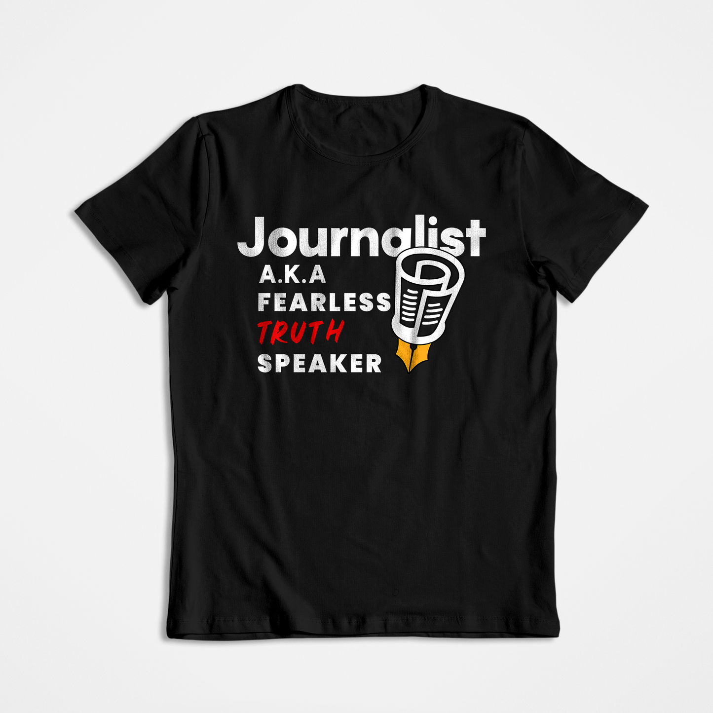 Fearless Trust Speaker- Black Round Neck Journalism T-shirt
