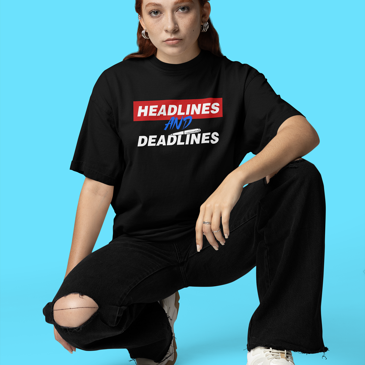 Headlines And Deadlines- Black Round Neck Journalism T-shirt