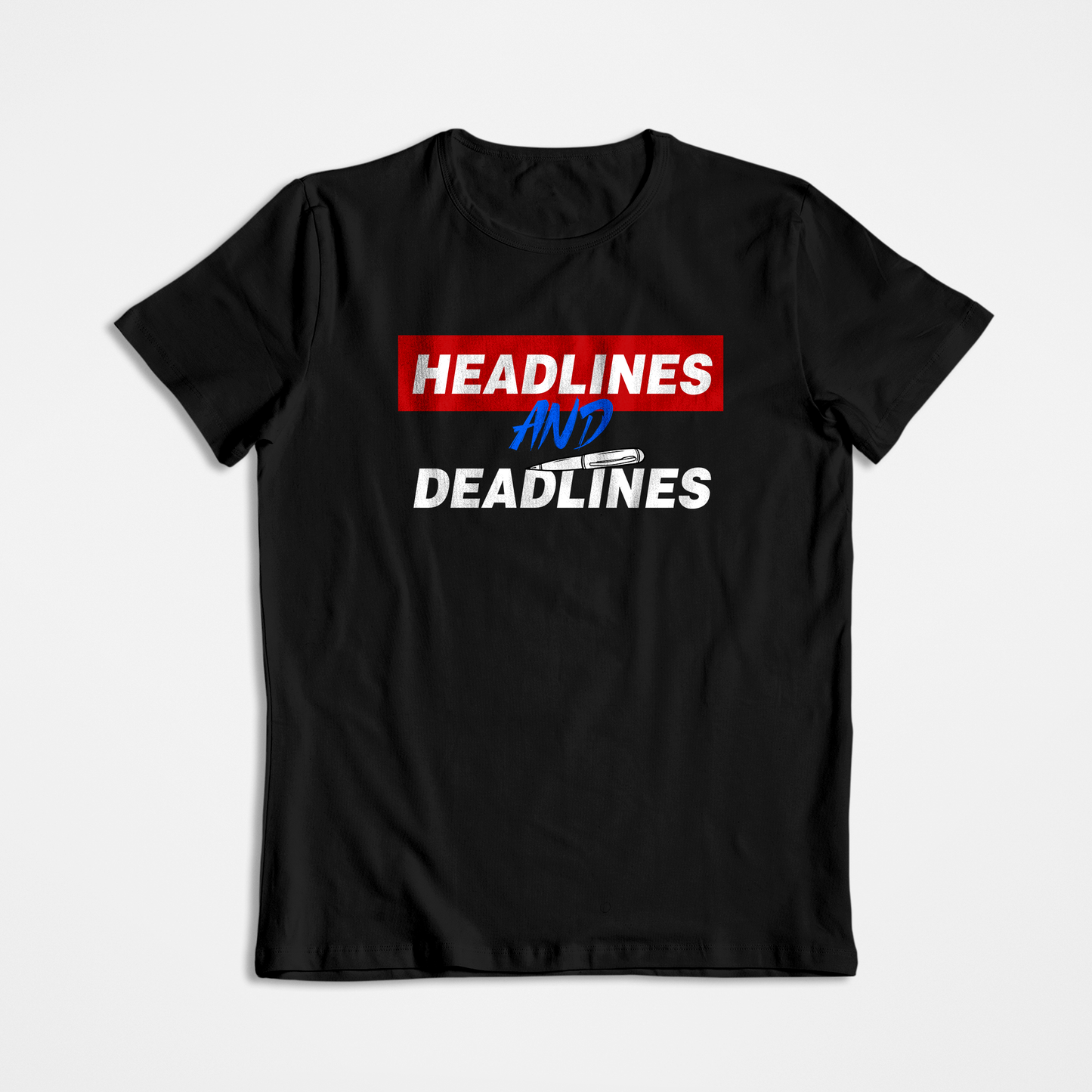 Headlines And Deadlines- Black Round Neck Journalism T-shirt