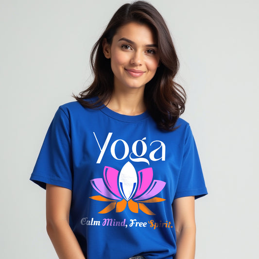Calm Mind Free Spirit- Royal Blue Round Neck Yoga T-shirt