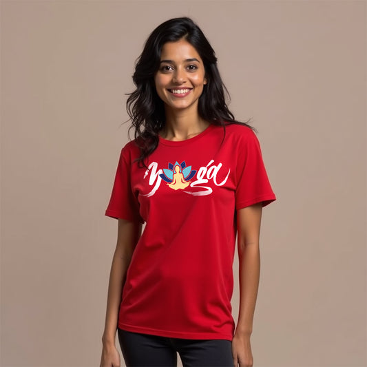 Yoga Word Brush- Red Round Neck Yoga T-shirt
