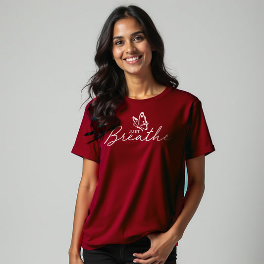 Just Breathe- Maroon Round Neck Yoga T-shirt