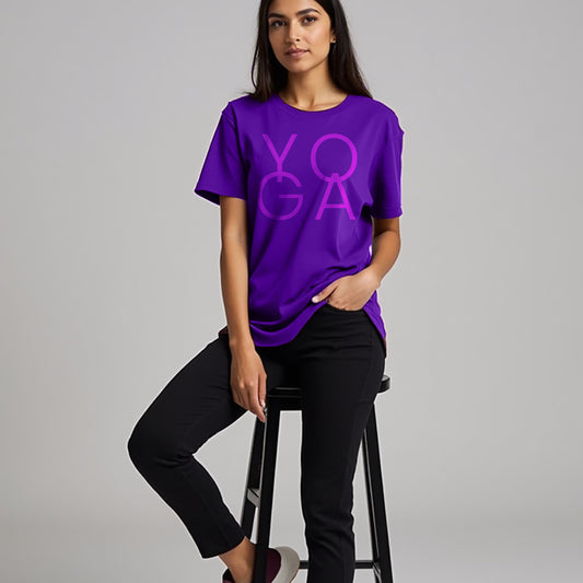 Yoga Word- Purple Round Neck Yoga T-shirt
