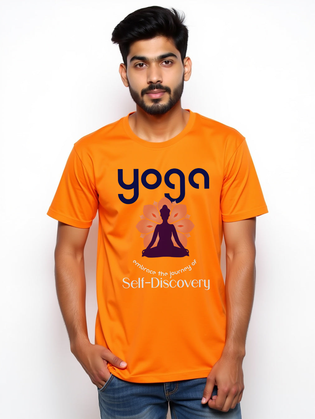 Self Discovery- Orange Round Neck Yoga T-shirt
