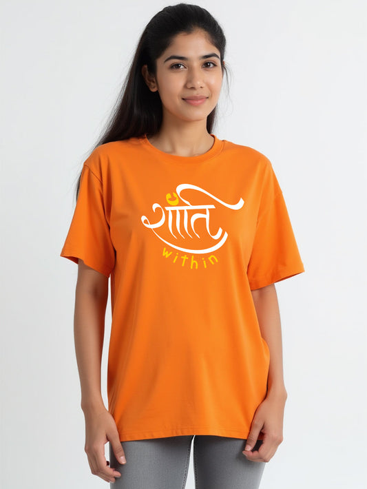 Shanti Within- Orange Round Neck Yoga T-shirt
