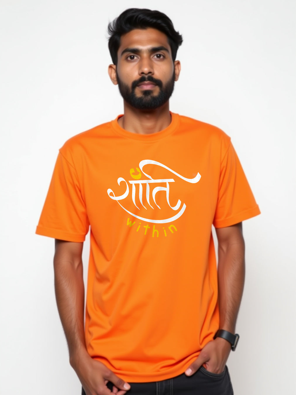 Shanti Within- Orange Round Neck Yoga T-shirt