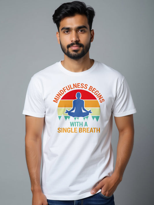 Mind Fullness- White Round Neck Yoga T-shirt