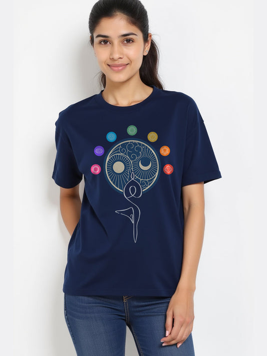 Dual Balance - Navy Blue Round Neck Yoga T-shirt